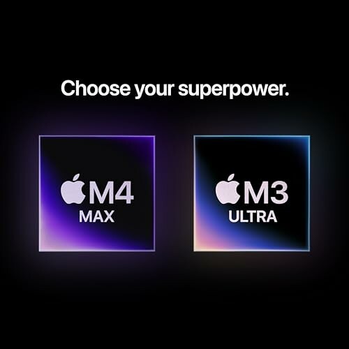 Apple M4 Max and M3 Ultra chips with 'Choose your superpower' text