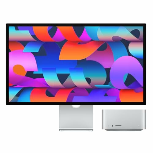 Colorful abstract design on monitor with computer.