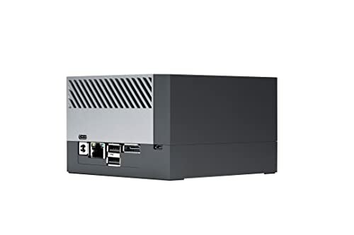 Compact black electronic device with various ports on the back