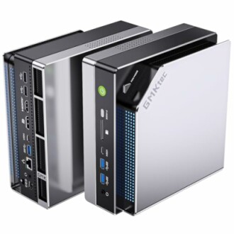 GMK NucBox mini PC with multiple ports and sleek design.