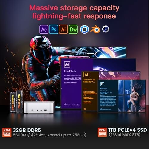 High-performance computer setup with massive storage and fast response.