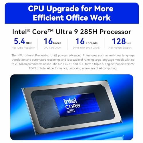 Intel Core Ultra 9 processor advertisement highlighting features.
