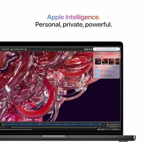 Laptop displaying digital art with Apple Intelligence tagline.